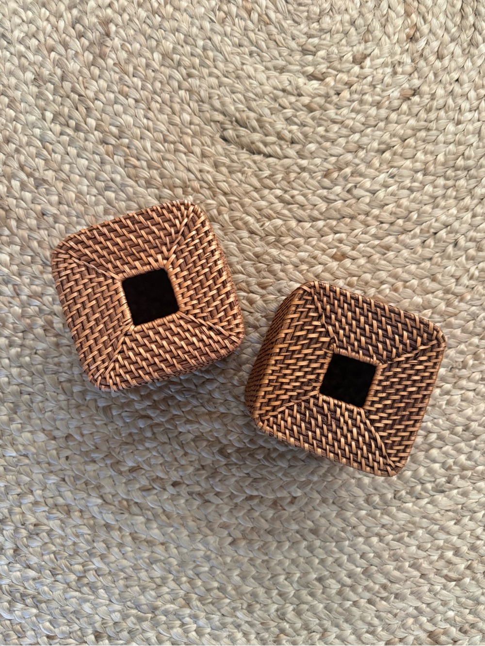 Set of 2 Woven Rattan Tissue Box Covers Boho Coastal Decor